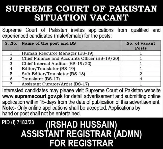 Supreme Court of Pakistan Jobs 2024