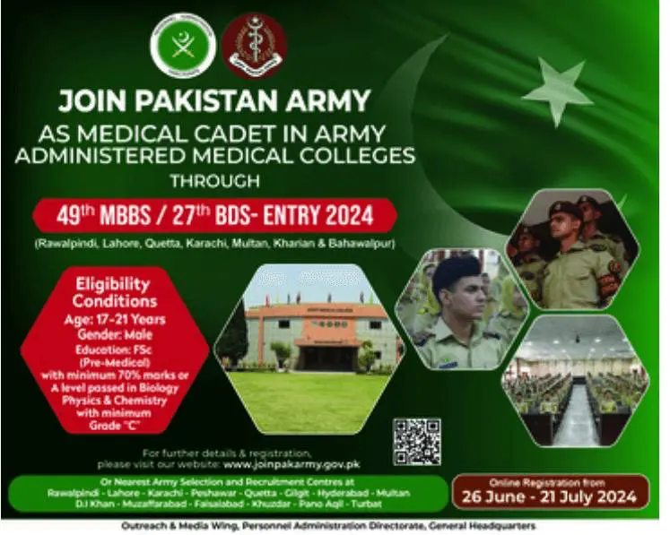 Join Pak Army as Medical Cadet 2024