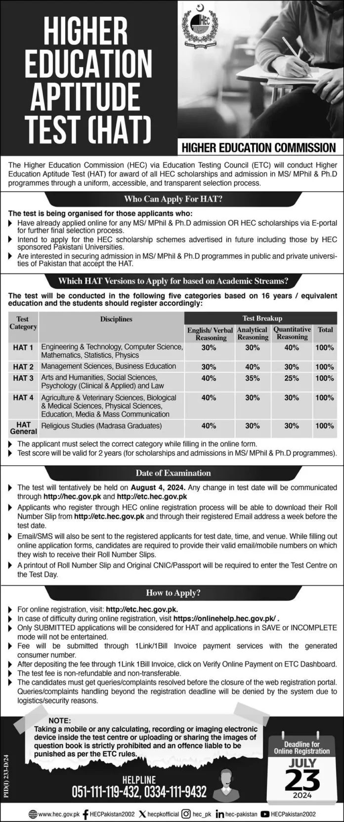 Higher Education Aptitude Test 2024