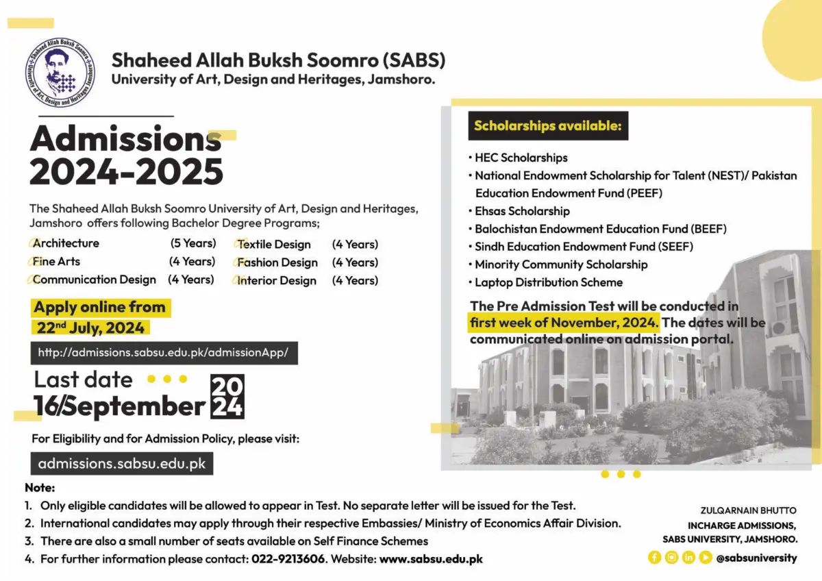 SABS University Jamshoro Admission 2024